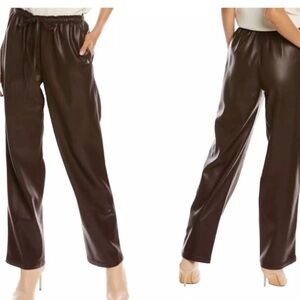 Rebecca Taylor Womens Brown Leather Wide Leg Pants Drawstring Waist NWOT Small